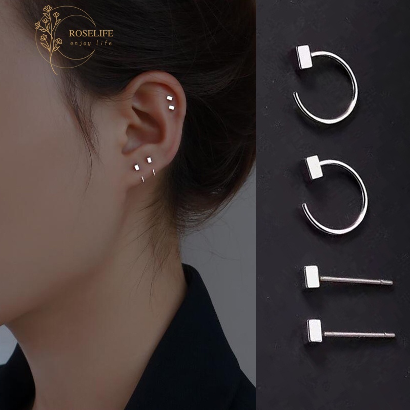 1 Đôi Bông Tai Dạng Mở Hình Khối Màu Bạc Dành Cho Nữ