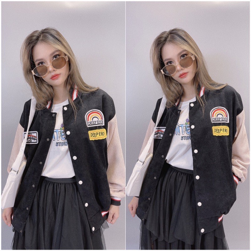 Áo Khoác Kaki Nhung Gân Hàng Quảng Châu Logo Thêu Nổi Bomber Jackets Kaki Form Rộng Unisex CẦU VÒNG - AK057 A