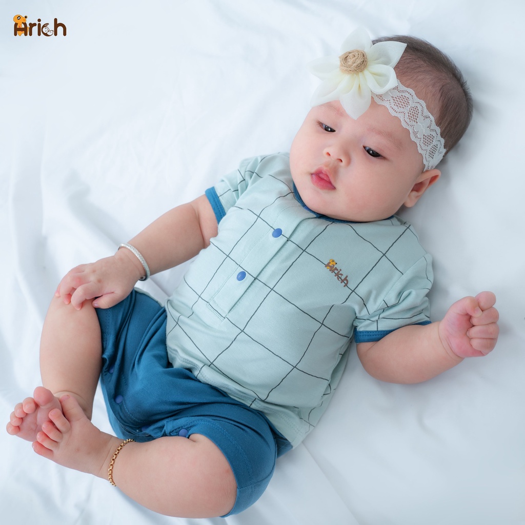 ( SALE SIÊU RẺ ) Body cộc caro Arich vải sợi tre (size từ 0-3 tháng đến 9-12 tháng)