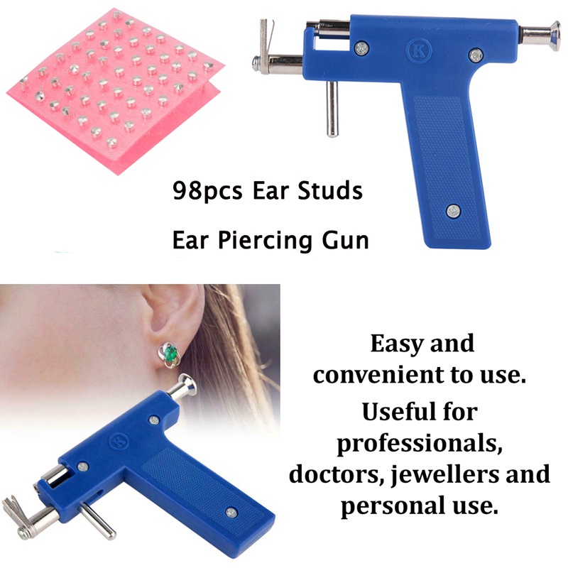 Bộ Súng Bấm Lỗ Tai Chuyên Dụng Với 98 Đinh Tán Xỏ Khuyên Tai Mũi Tai Cơ Thể Không Đau An Toàn
