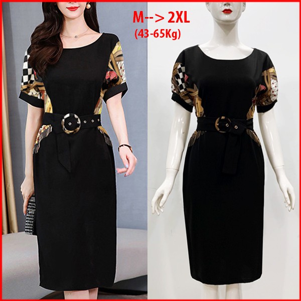 GOTI - Đầm Dự Tiệc Trung Niên Cao Cấp Cổ Đắp Chéo Kèm Thắt Lưng Phối Màu Cao Cấp 3241 3275 3253