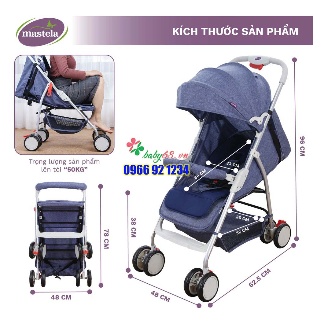 Xe đẩy du lịch siêu nhẹ Mastela A2 nhiều màu - Hợp kim cao cấp siêu nhẹ dễ dàng gấp gọn, bảo hành 12 tháng