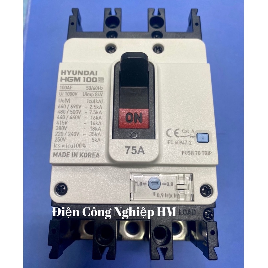 Aptomat MCCB 3 Pha HGM100E-F Hyundai dòng 63A~100A - Chính Hãng, Át Tô Mát Khối Cầu Dao Điện 3P