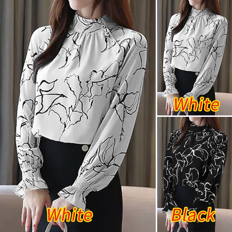 Áo kiểu ZANZEA tay dài phồng in họa tiết phong cách Hàn Quốc dành cho nữ