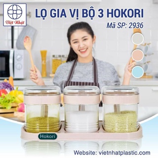 3324 set 3 hũ đựng gia vị HOKORI nhựa trắng trong suốt kèm muỗng dung tích 700ml