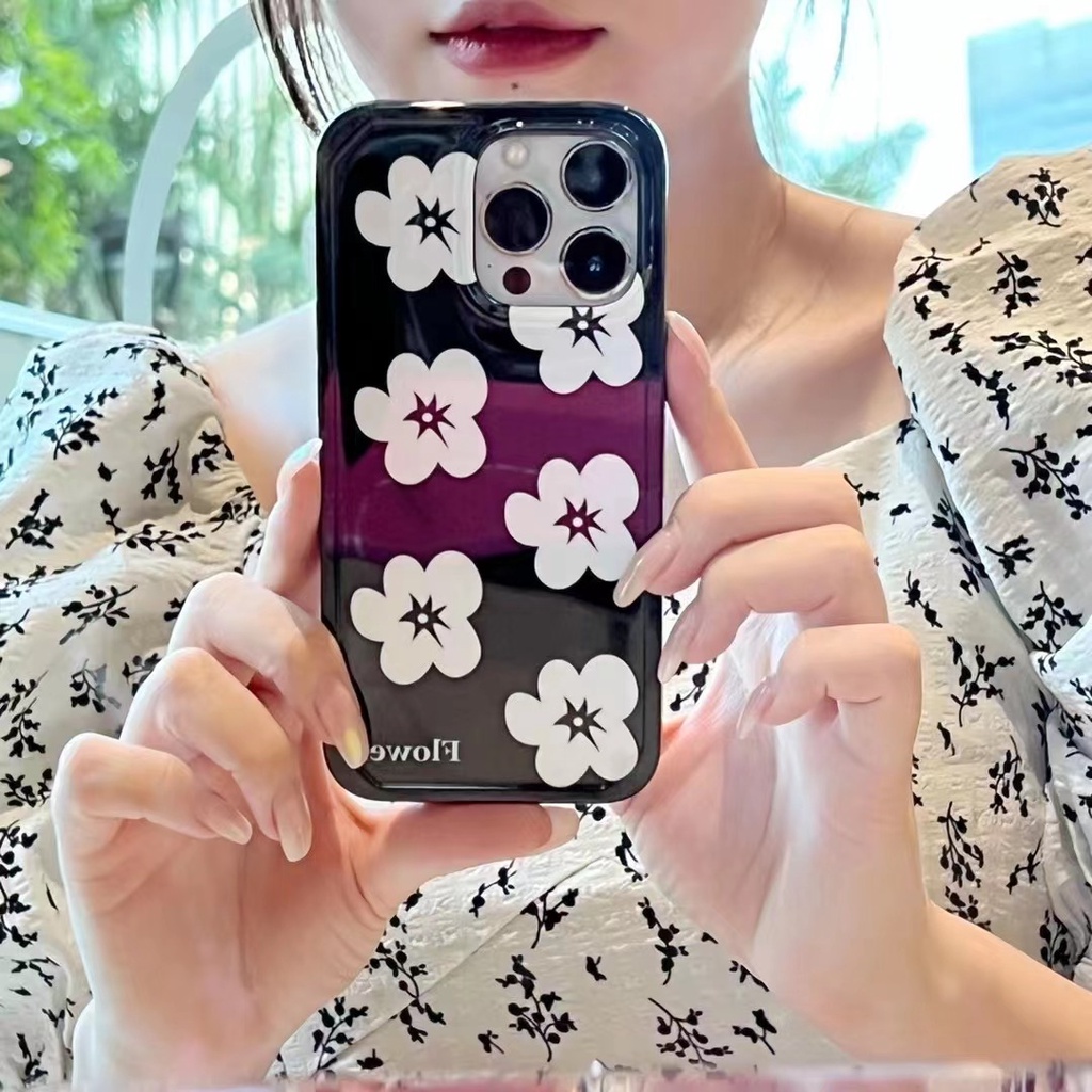 Ốp Điện Thoại tpu Mềm Họa Tiết Hoa Trắng Đen 13promax Cho iPhone 13 13pro 11 11PROMAX 12 12PRO 12PROMAX X XR XS XSMAX