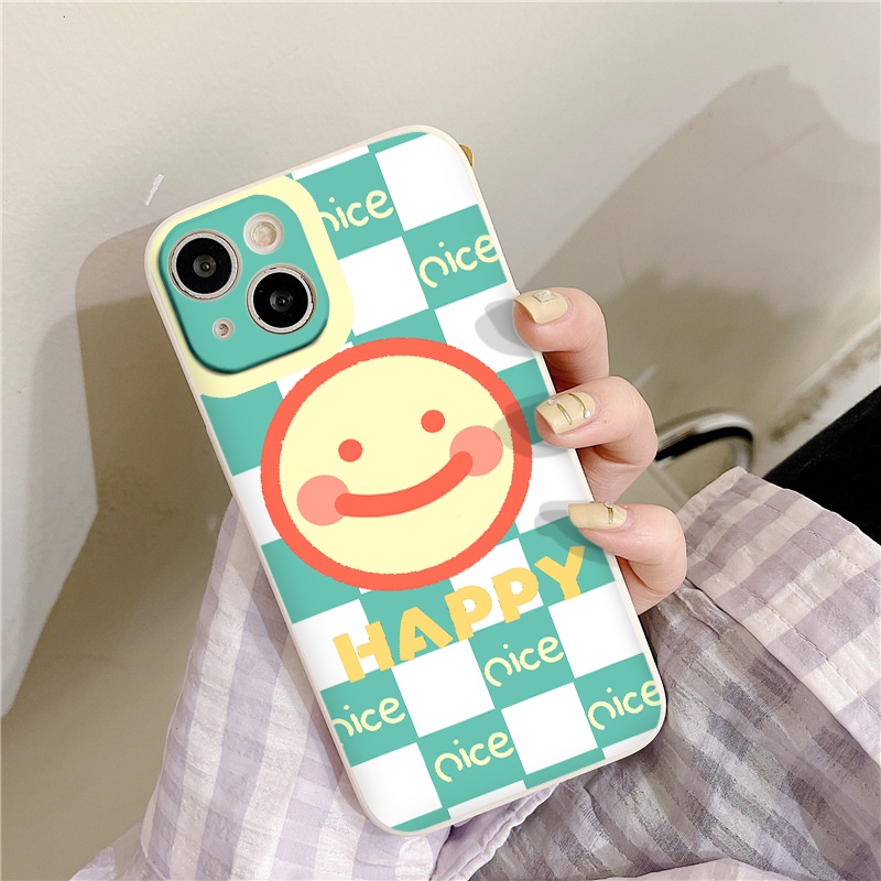 Ốp Iphone sọc caro mặt cười HAPPY NICE cạnh vuông ốp lưng iphone 13 pro max 11 promax 12 promax 6 6plus 7 plus 8 x xsmax