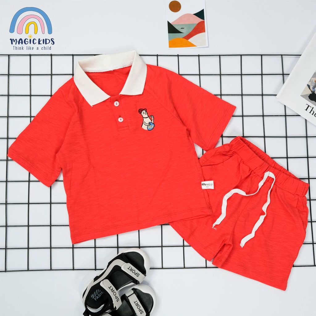 Đồ bộ polo bé trai Magickids Áo thun có cổ quần đùi chất cotton thoáng mát, thâm hút mồ hôi Quần áo trẻ em BR22024