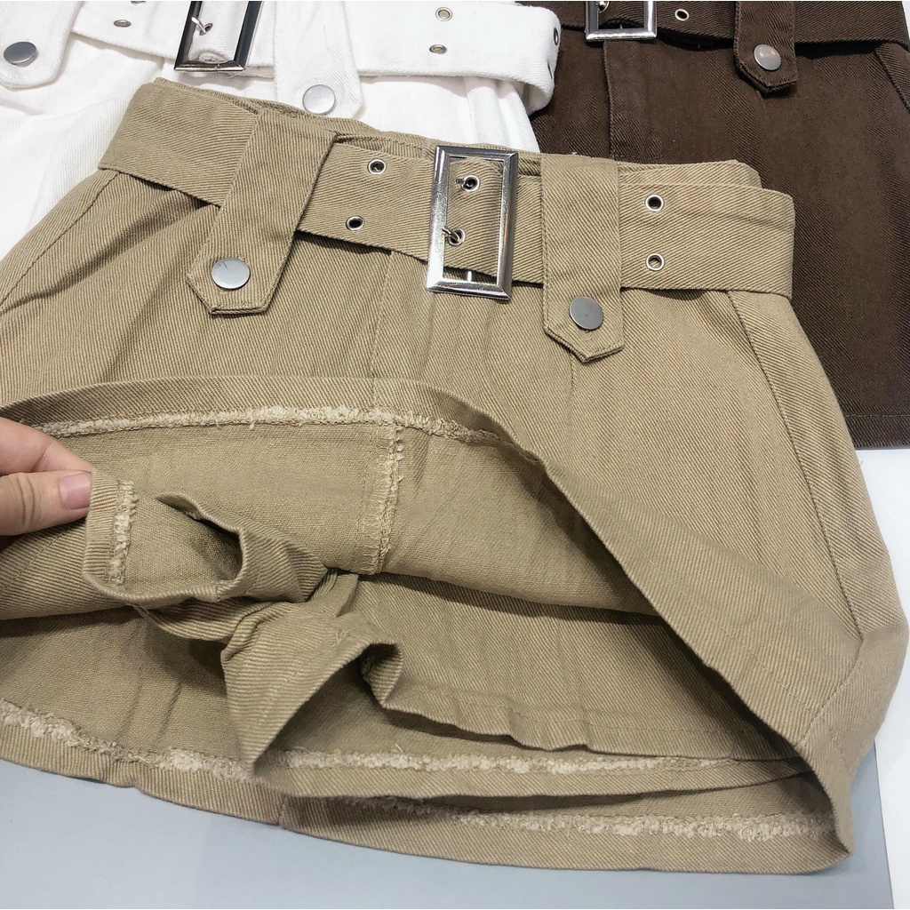Chân váy jeans thô kaki ngắn kèm đai 757 hàng có sẵn