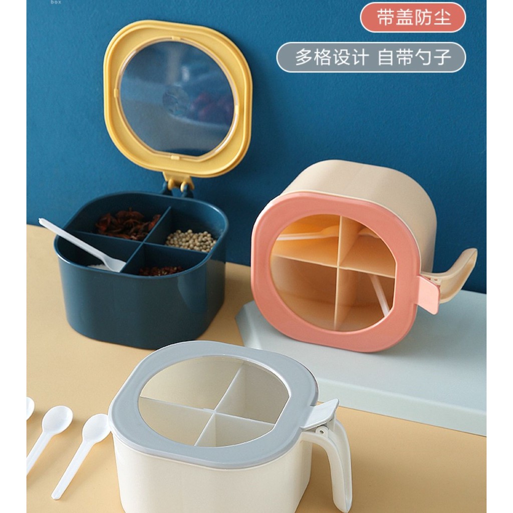 Hộp Đựng Gia Vị 4 Ngăn Có Nắp Đậy Kèm Thìa Siêu Xinh | BigBuy360 - bigbuy360.vn