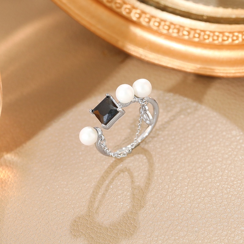 [Jiudolan] Nhẫn Hở Đính Đá Zircon Ngọc Trai Thời Trang Cao Cấp Phong Cách Retro Cho Nữ