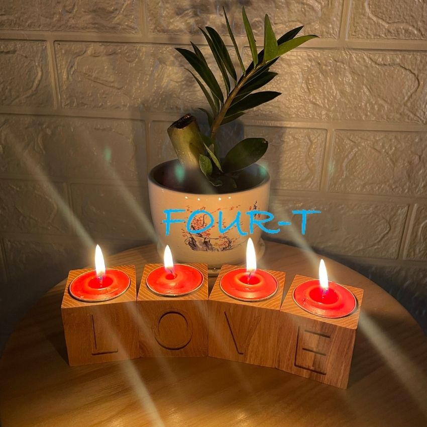 Chân Nến Bằng Gỗ Hình Vuông Theo Chữ Cái Trang Trí Phong Cách Bắc Âu Đẹp