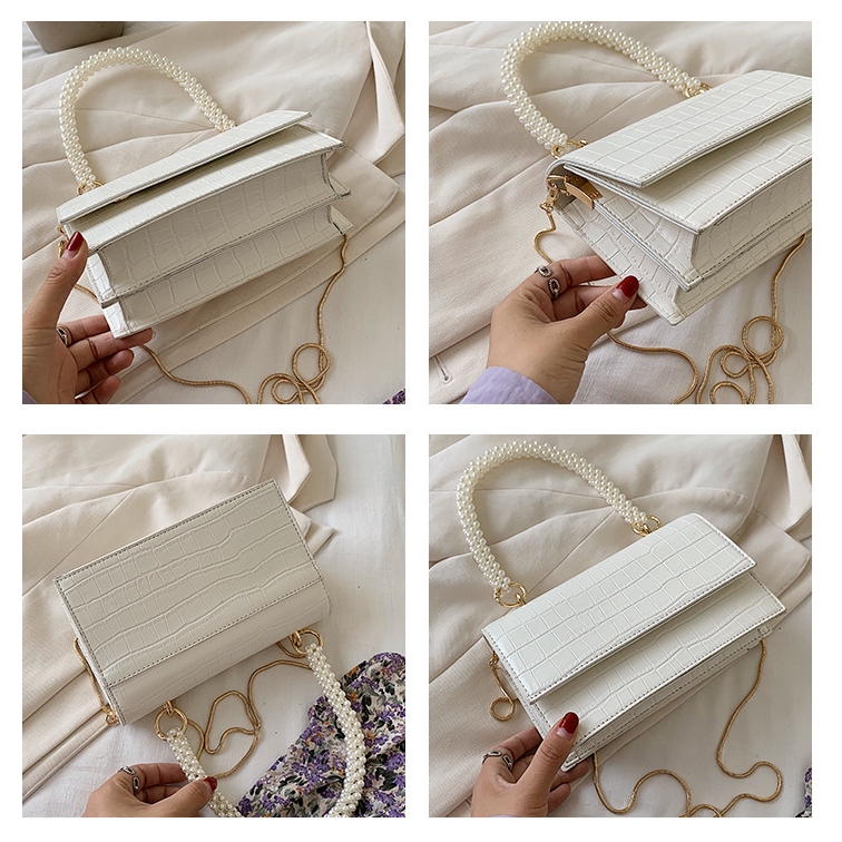 Túi xách đeo vai JASMIN NOIR bằng da Pu với tay cầm phối ngọc trai thời trang sang trọng cho nữ