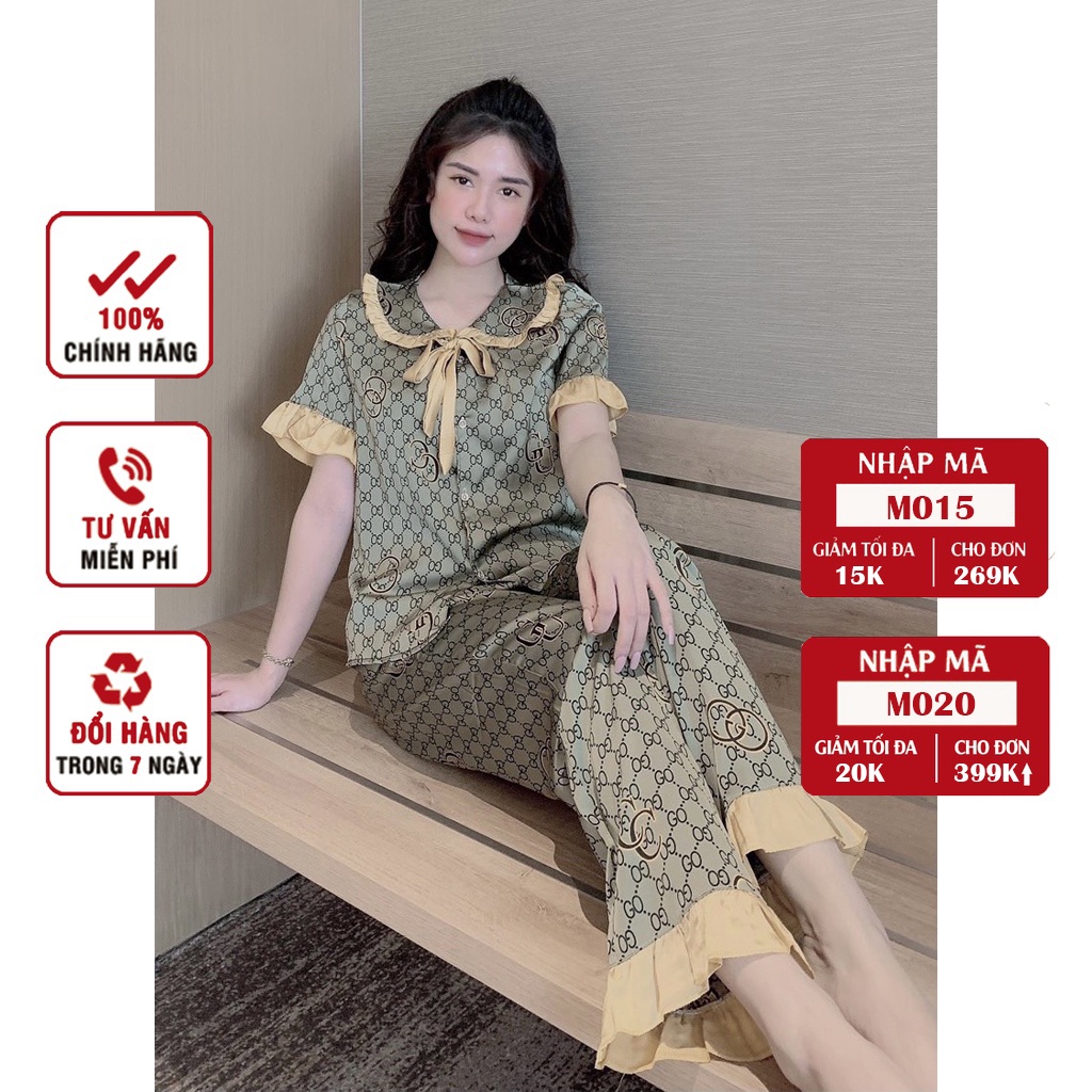 Bộ Đồ Pijama Tiểu Thư Vải Lụa, Bộ Ngủ Cộc Tay Quần Dài chất vải mềm mịn, thoáng mát - 𝑴𝑰𝑵𝑺𝑯𝑶𝑷