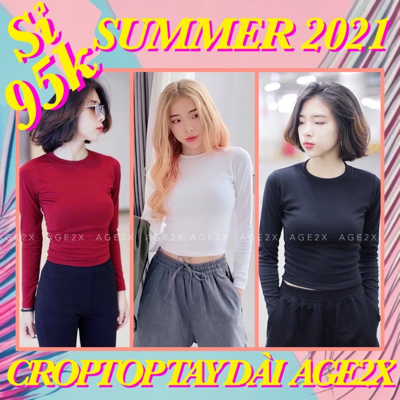 Áo croptop tay dài borip len tăm, co giãn hút mồ hôi tốt hàng Age2x