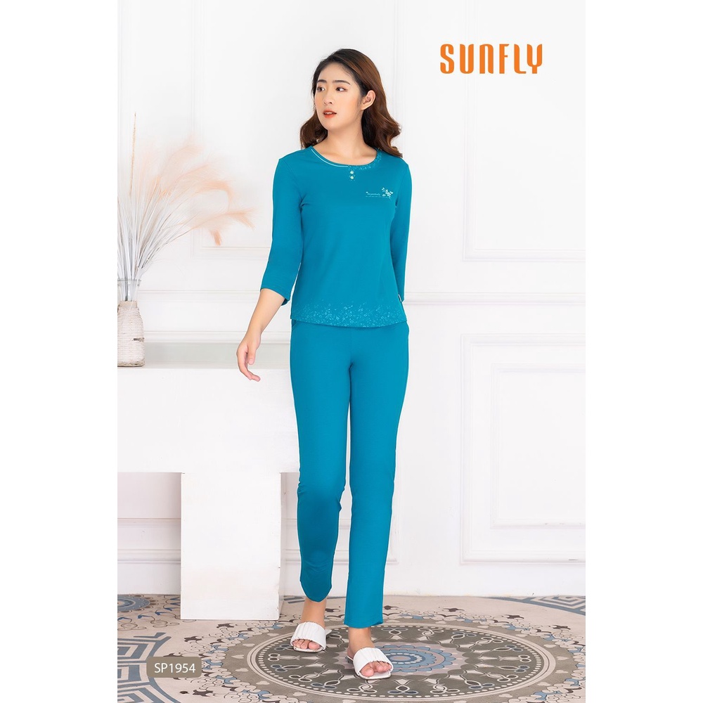 SP1954 Bộ đồ mặc nhà nữ cotton SUNFLY áo tay lỡ, quần dài | BigBuy360 - bigbuy360.vn