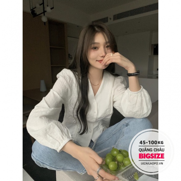 Áo sơ mi nữ bigsize 45-100kg, Áo Sơ mi kiểu nữ đẹp cá tính tay dài cổ chữ v Phong cách Hàn Quốc vintage thiết kế dây rút - quảng châu cao cấp | BigBuy360 - bigbuy360.vn