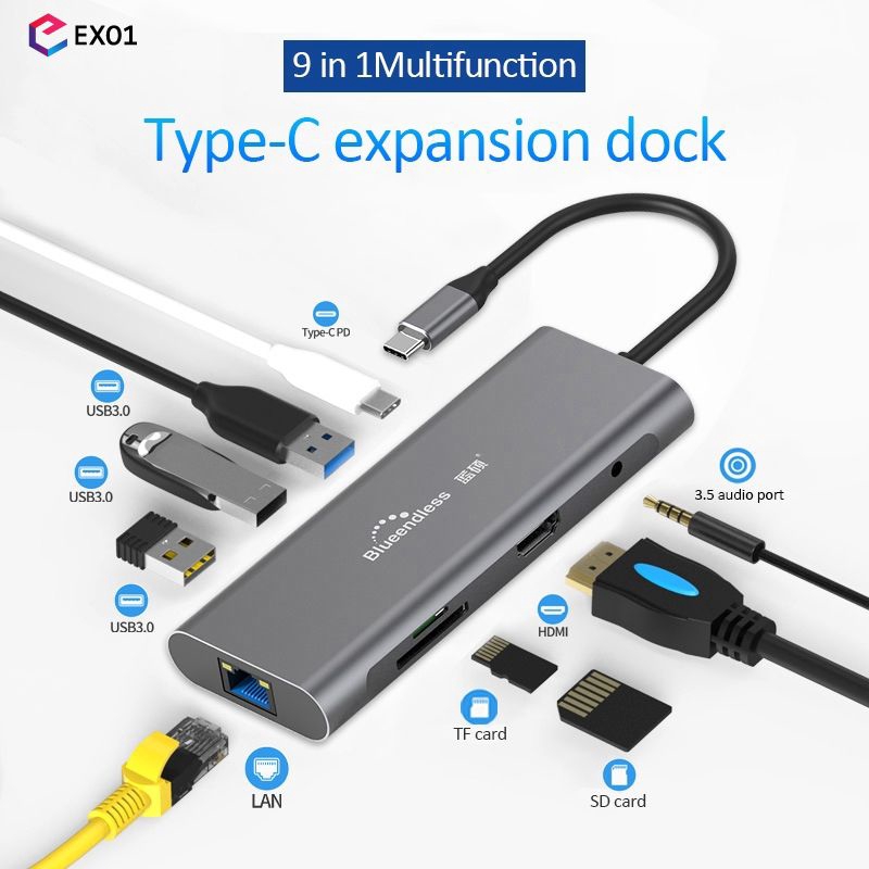 Type C Laptop Docking Station USB 3.0 HDMI USB Hub for Huawei/XiaoMi DELL [EXO1]