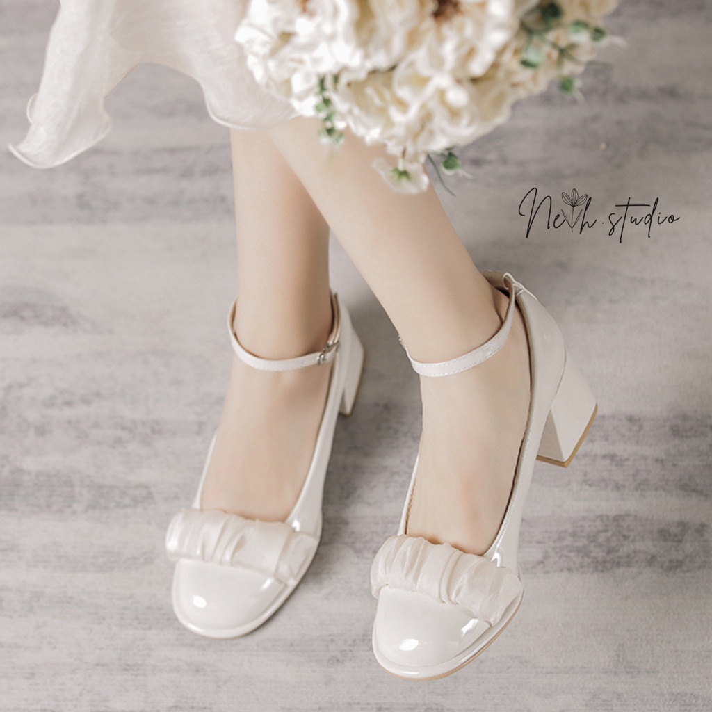 Giày cao gót viền bèo ren công chúa mũi tròn Mary jane nhẹ nhàng tiểu thư cho nữ neih.studio