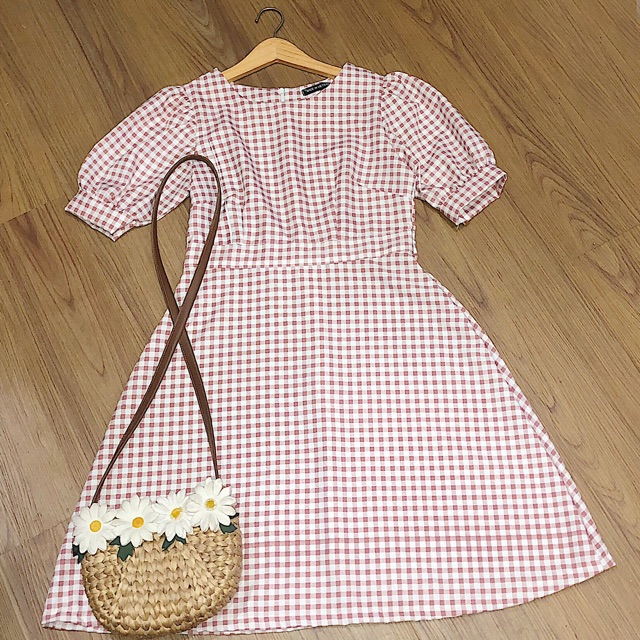 Đầm váy caro hồng basic