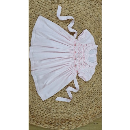 Váy smock thô lụa hồng kem