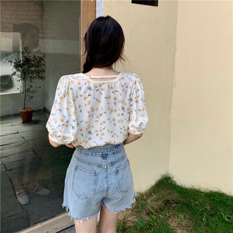 Sơ mi hoa cổ vuông