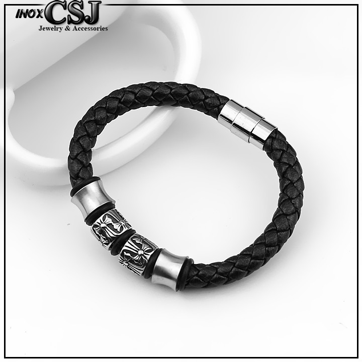 vòng tay dây da cao  cấp khóa inox vip không đen hình VIKING siêu đẹp - chuẩn thời trang - 03 mẫu