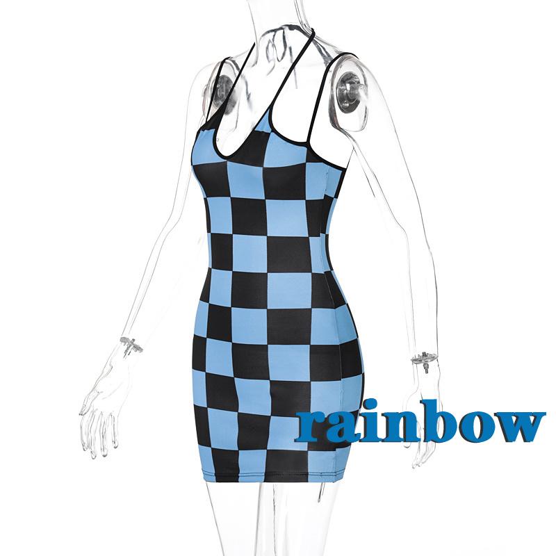 Đầm Hai Dây Cổ Chữ U Họa Tiết Sọc Caro Màu Cầu Vồng Thời Trang Mùa Hè Cho Nữ | BigBuy360 - bigbuy360.vn