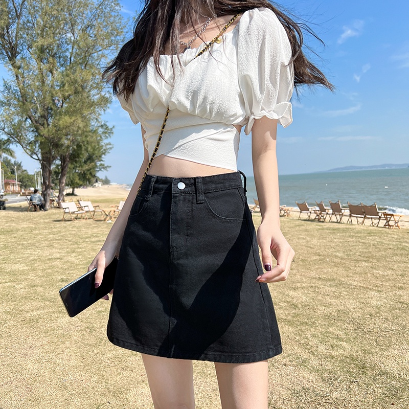Chân Váy Jeans Lưng Cao Thời Trang Hàn Quốc