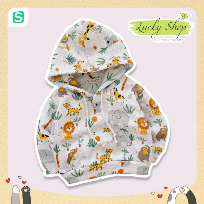 🐒🦒🐘🐅🐨 ÁO HOODIE IN TRÀN HOẠ TIẾT ĐỘNG VẬT NGỘ NGHĨNH CHO BÉ 🐨🐅🐘🦒🐒
