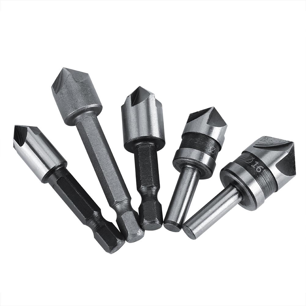 5pcs/set High Speed Steel Industrial Countersink Drill 5 Flutes Woodworking Chamfering Cutter