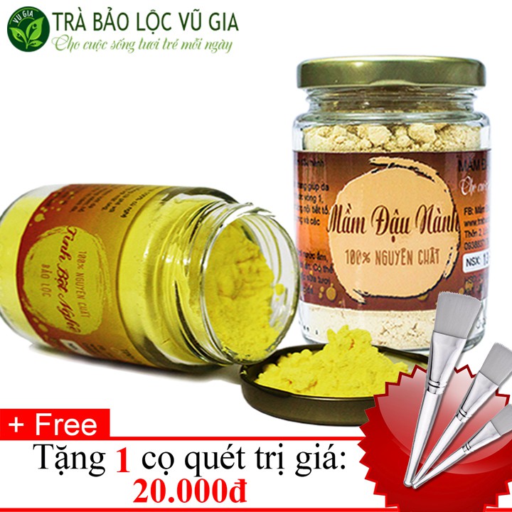 Tinh Bột Nghệ Nguyên Chất 100g + Mầm Đậu Nành Nguyên Chất 100g - Vũ Gia + Tặng Cọ Quét