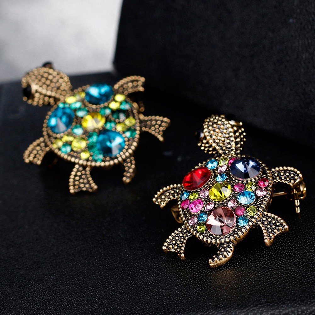 Trâm cài thiết kế hình chú rùa đính đá nhiều màu sang trọng