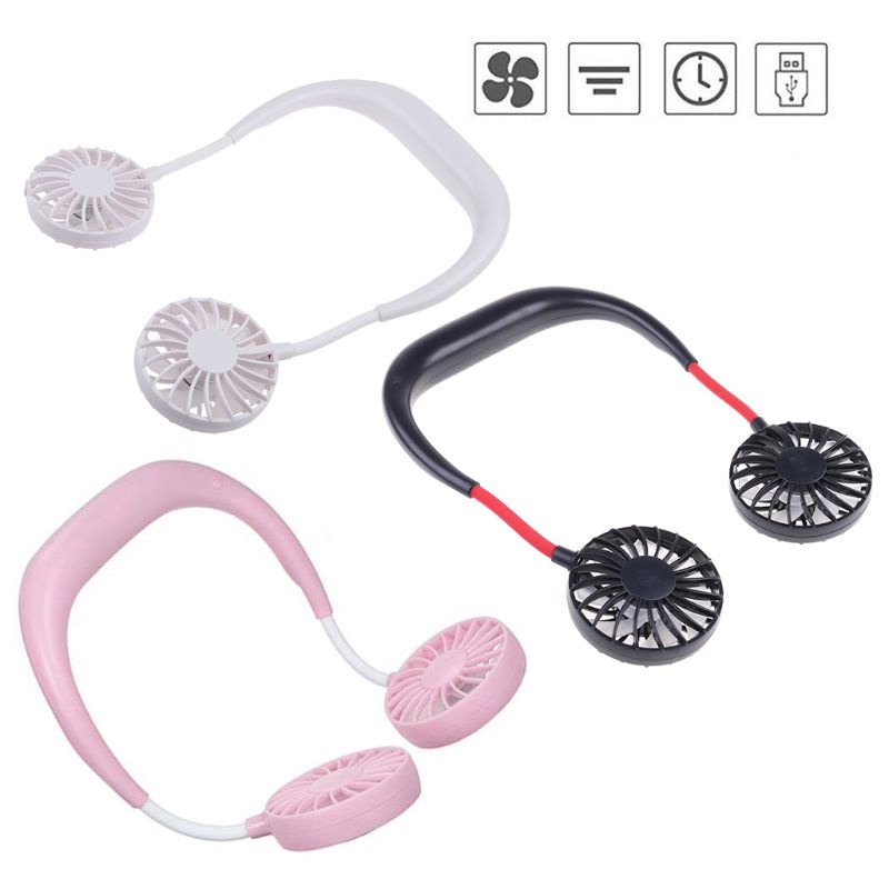 1 Quạt USB Đeo Cổ Rảnh Tay Di Động 3 Tốc Độ Điều Chỉnh Được 360 Độ° Dụng Cụ Xoay Tròn Bằng Thép Không Gỉ
