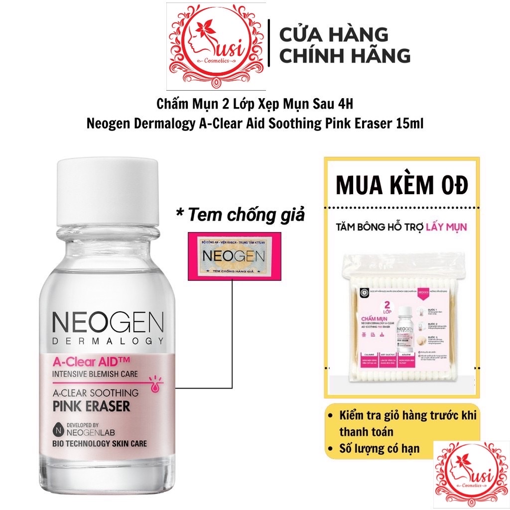 Chấm Mụn 2 Lớp Xẹp Mụn Sau 4H Neogen Dermalogy A-Clear Aid Soothing Pink Eraser 15ml