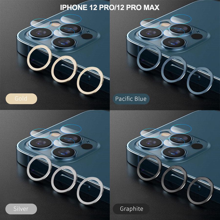 Bộ viền kim loại + kính cường lực bảo vệ camera sau cho Iphone 12 Pro Max 12 Mini