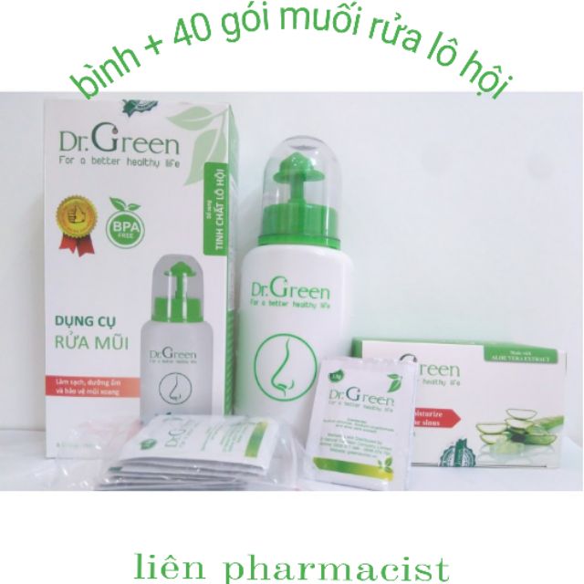 Bình rửa mũi Dr.Green kèm 40 gói muối rửa vệ sinh cho mẹ và bé