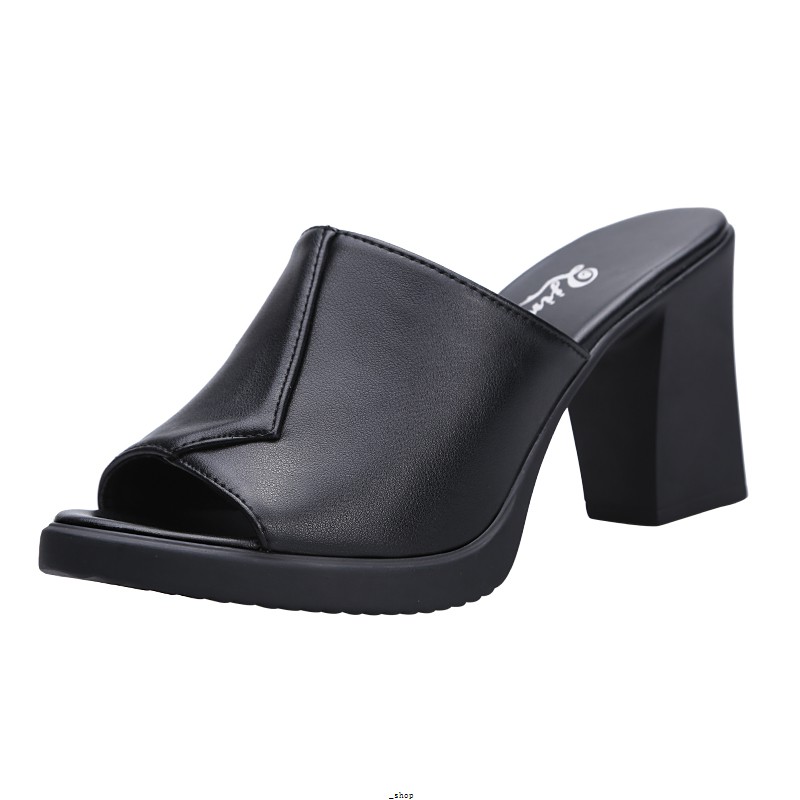 Ready stock_Black Waterproof Platform High Heel Thick With Out The Slippers, Women's Summer, Wear Thin Fashion Fish Mout