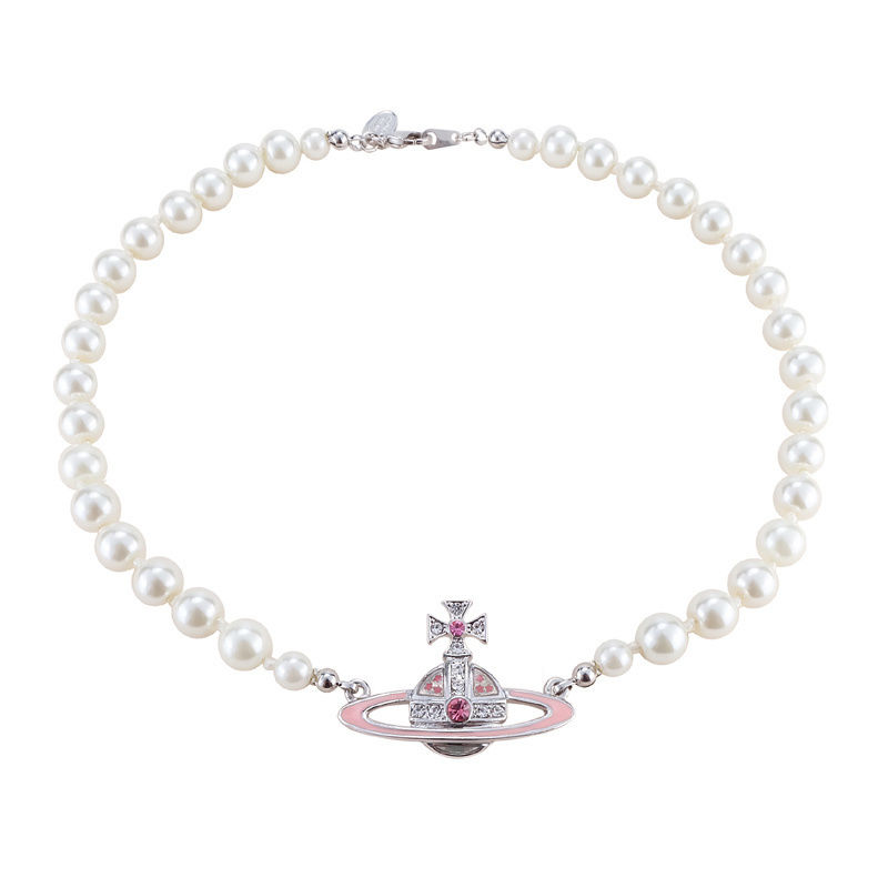 Vivienne West wood Vòng cổ Ngọc Trai Màu Hồng Sơn Saturn