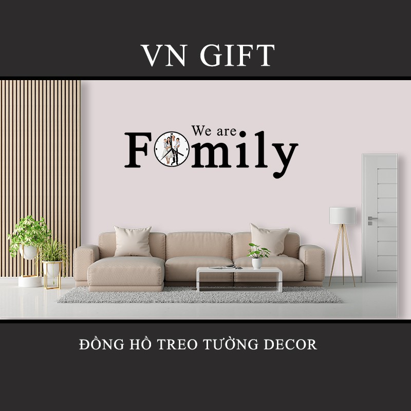 Đồng hồ decor treo tường Family, mặt đồng hồ in hình theo yêu cầu