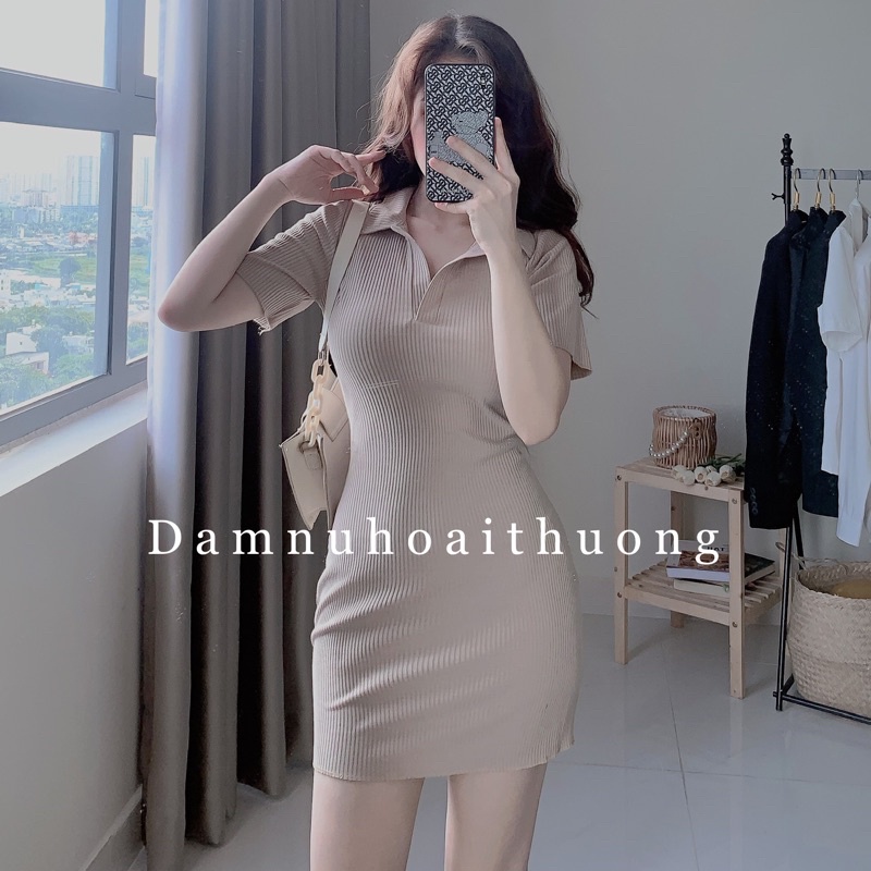 Váy polo ôm body/ Đầm ôm cổ sơ mi dáng ngắn, cộc tay chất gân xịn mịn | BigBuy360 - bigbuy360.vn