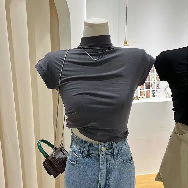 Áo Thun Ngắn Tay Cổ Lọ Thời Trang Hàn Quốc Đơn Giản