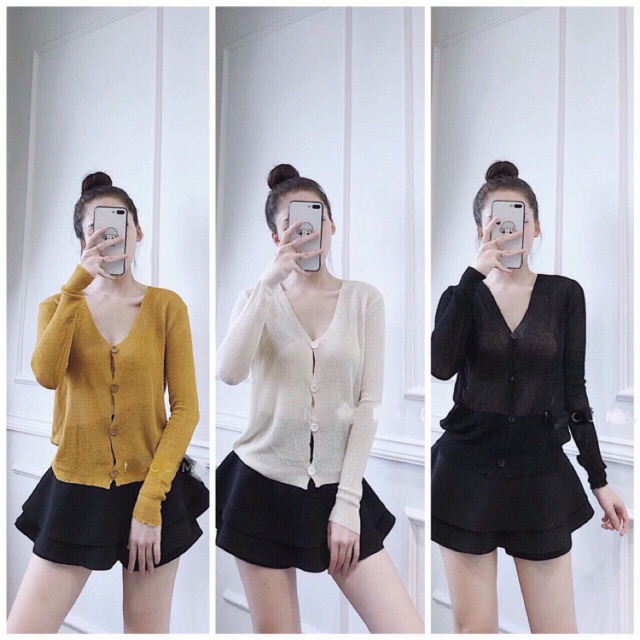 Áo khoác cadigan mỏng mở cúc cổ v nhẹ nhàng thoáng mát