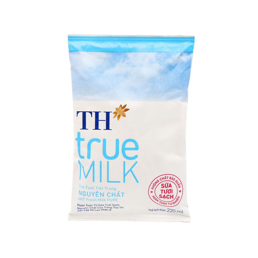 Thùng 48 bịch sữa tươi tiệt trùng Nguyên chất TH True Milk 220ml/bịch