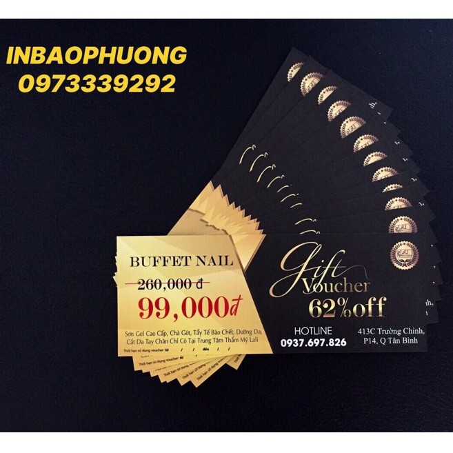200 PHIẾU QUÀ TẶNG/ GIFT VOUCHER/ PHIẾU BẢO HÀNH CHỈ 380.000đ / Giấy C300  / Cán Màng / Không Cán