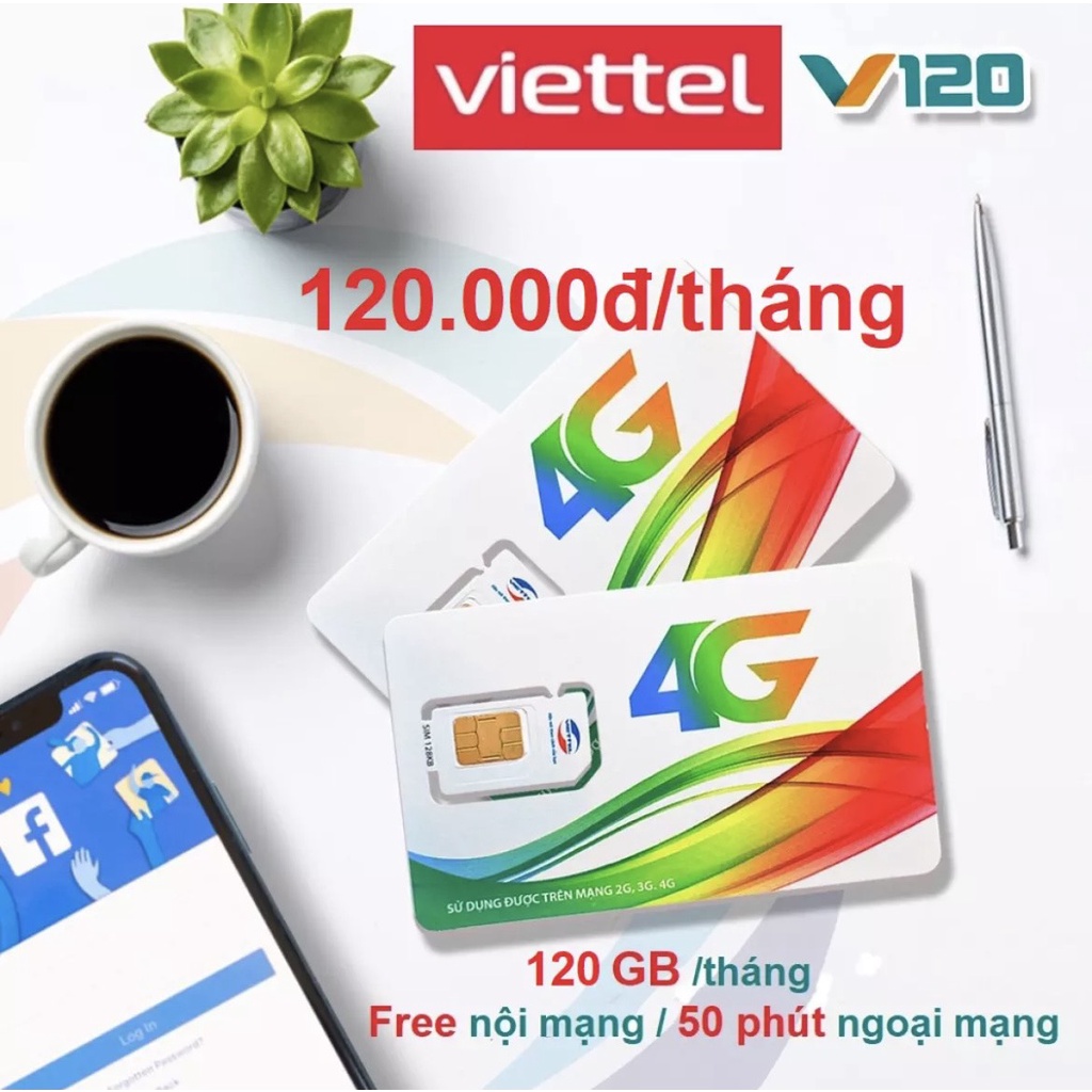 Sim 4G Viettel V120N đầu 09 miễn phí tháng đầu tặng 120GB/Tháng, free gọi nội mạng và ngoại mạng - LATOSA