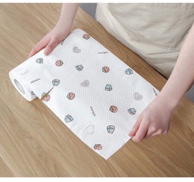 [CUỘN TO DÀI 25CM] Khăn giấy lau bếp đa năng Đa Năng Trắng Họa Tiết-có thể giặt tái sử dụng