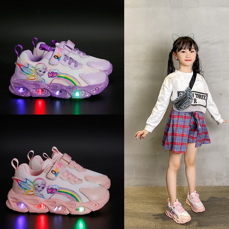 Giày thể thao bé gái in hình công chúa có đèn phát sáng NĐ100
