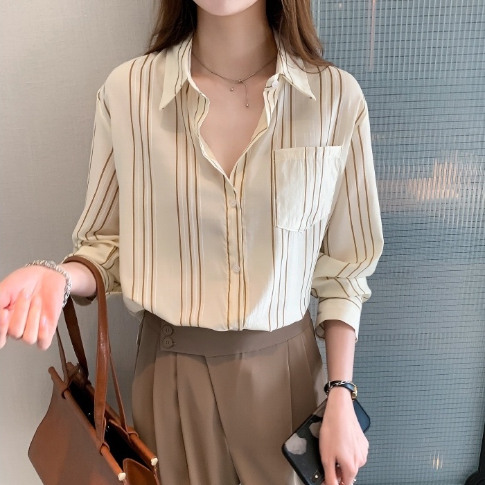 Áo sơ mi NZN tay dài họa tiết sọc dọc thời trang cho nữ