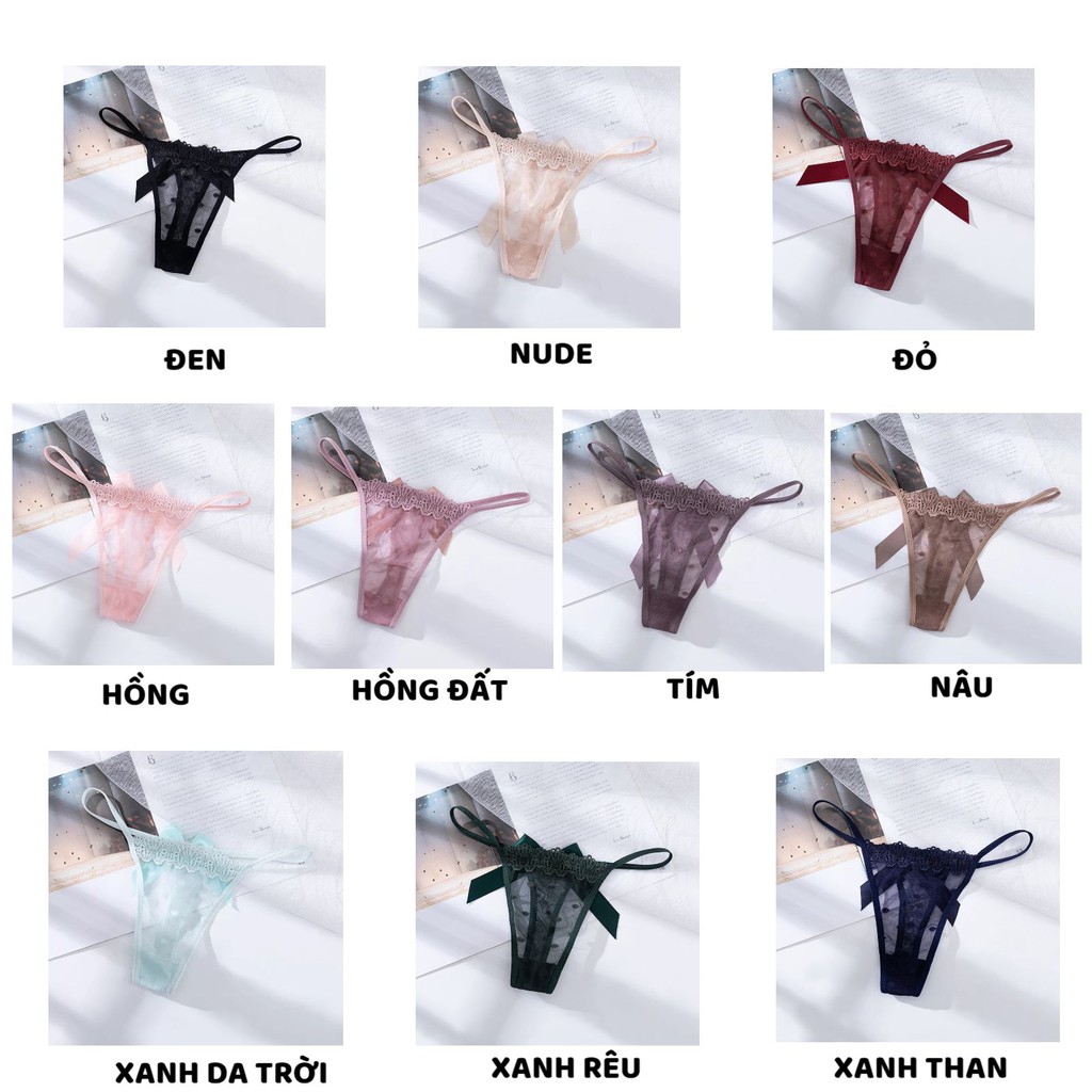 Quần Lót Nữ Ren lọt khe xuyên thấu dây hai mảnh đính nơ to điệu đà sexy quyến rũ mã 8065 | BigBuy360 - bigbuy360.vn